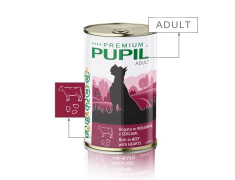 Karma mokra dla psa PUPIL Premium bogata w wołowinę z sercami 6x1250 g - 3