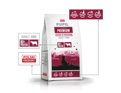 Karma sucha dla psa PUPIL Premium MINI bogata w wołowinę 10kg+10xKarma mokra dla psa PUPIL Premium All Meat ADULT wołowina 400 g - 3
