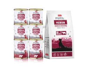 Karma sucha dla psa PUPIL Premium M&L bogata w wołowinę 12kg+6xKarma mokra dla psa PUPIL Premium All Meat ADULT wołowina 800 g