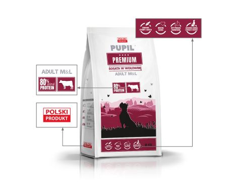 Karma sucha dla psa PUPIL Premium M&L bogata w wołowinę 12kg+6xKarma mokra dla psa PUPIL Premium All Meat ADULT wołowina 800 g - 3