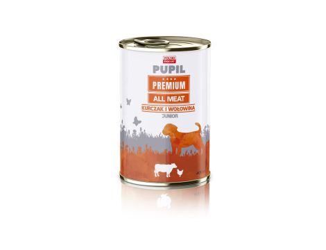 Karma sucha dla psa PUPIL Premium JUNIOR MINI bogata w wołowinę 10kg+10xKarma mokra dla psa PUPIL Premium All Meat JUNIOR kurczak i wołowina 400 g - 10