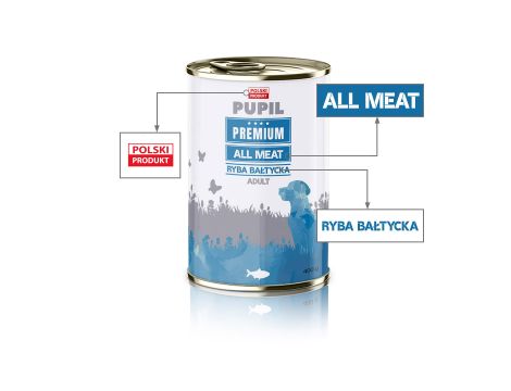 Karma sucha dla psa PUPIL Premium Gluten Free MINI bogata w szprotkę z ziemniakami 10kg+10xKarma mokra dla psa PUPIL Premium All Meat ADULT ryba bałtycka 400 g - 12