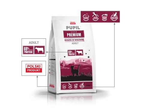 Karma sucha dla kota PUPIL Premium bogata w wołowinę 8kg+10xKarma mokra dla kota PUPIL Premium bogata w wołowinę z wątróbką 415 g - 3