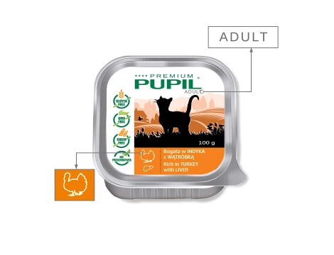 Karma sucha dla kota PUPIL Premium bogata w kaczkę 1,6kg+10xKarma mokra dla kota PUPIL Premium szalka bogata w indyka z wątróbką 100 g - 12