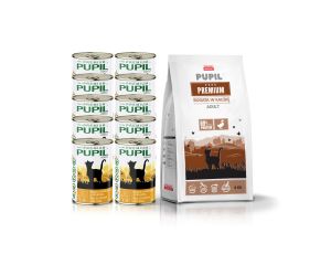 Karma sucha dla kota PUPIL Premium bogata w kaczkę 8kg+10xKarma mokra dla kota PUPIL Premium bogata w kurczaka z cielęciną 415 g