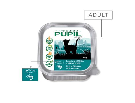 Karma sucha dla kota PUPIL Premium bogata w szprotkę 1,6kg+10xKarma mokra dla kota PUPIL Premium szalka bogata w łososia z krewetkami 100 g - 12