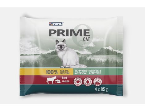 Karma mokra dla kota PUPIL Prime bogata w wołowinę z wątróbką + pstrąga z łososiem 9x(4x85g) - 2