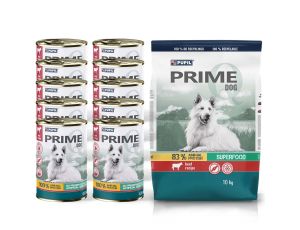 Karma sucha dla psa PUPIL Prime bogata w wołowinę z warzywami 10kg+10xKarma mokra dla psa PUPIL Prime bogata w wołowinę 400 g