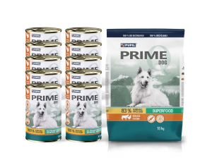Karma sucha dla psa PUPIL Prime bogata w drób z wołowiną 10kg+10xKarma mokra dla psa PUPIL Prime bogata w indyka z wątróbką 400 g