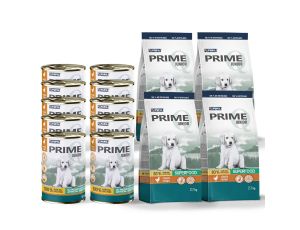 Karma sucha dla psa PUPIL Prime JUNIOR 4x,2,7kg + 10xKarma mokra dla psa PUPIL Prime JUNIOR bogata w kurczaka 400 g